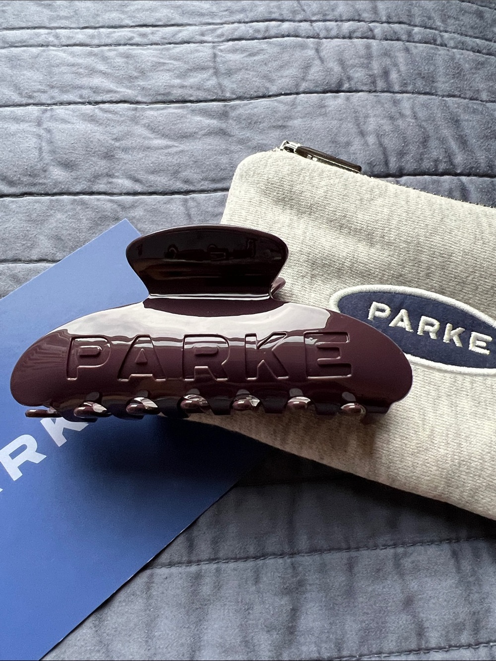 PARKE Eggplant Dark Purple Hair Claw Clip and Pouch New In Bag NIB NWT